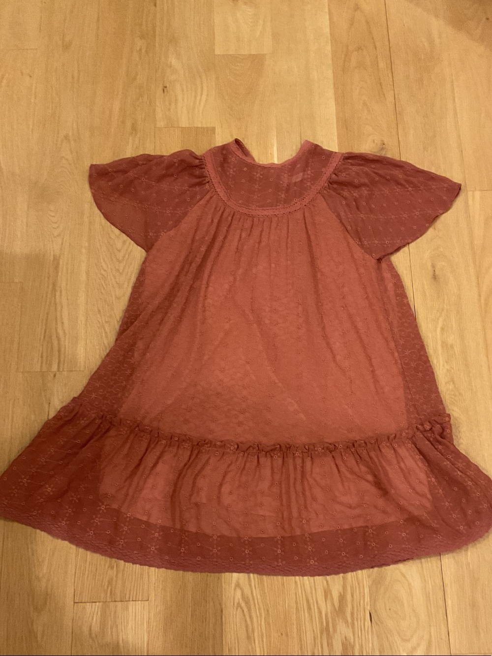 Zara Dusty Rose Eyelet Flutter Dress